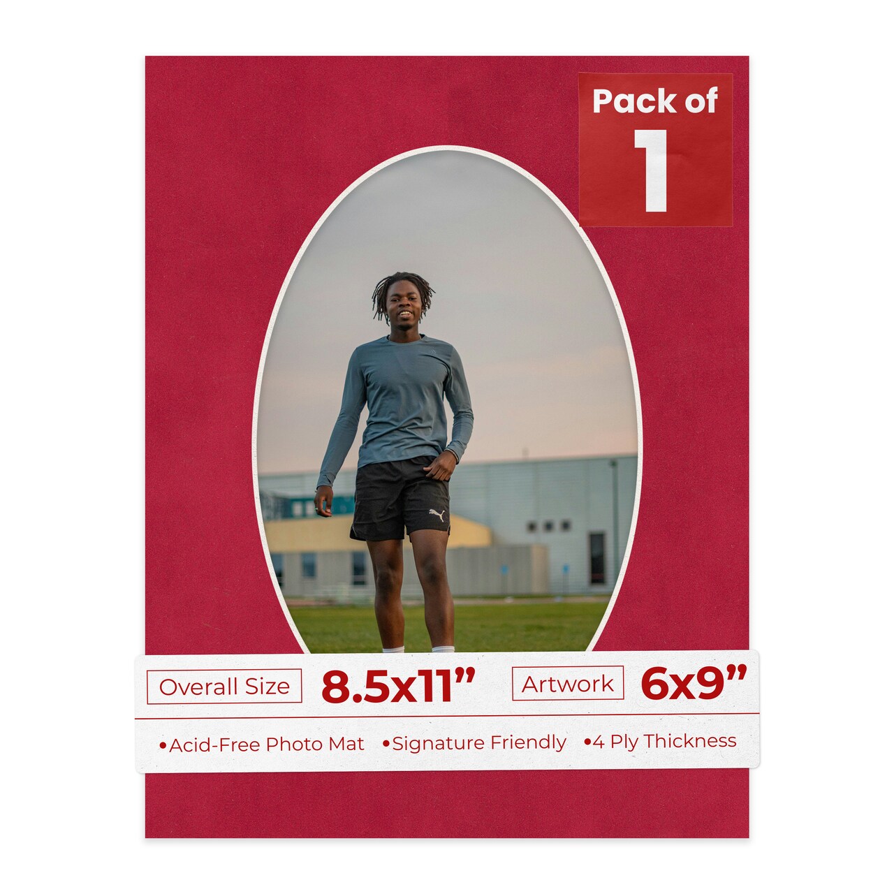 Red Suede Mat Board for 8.5x11 Frames - Oval Opening for 6x9 Photos
